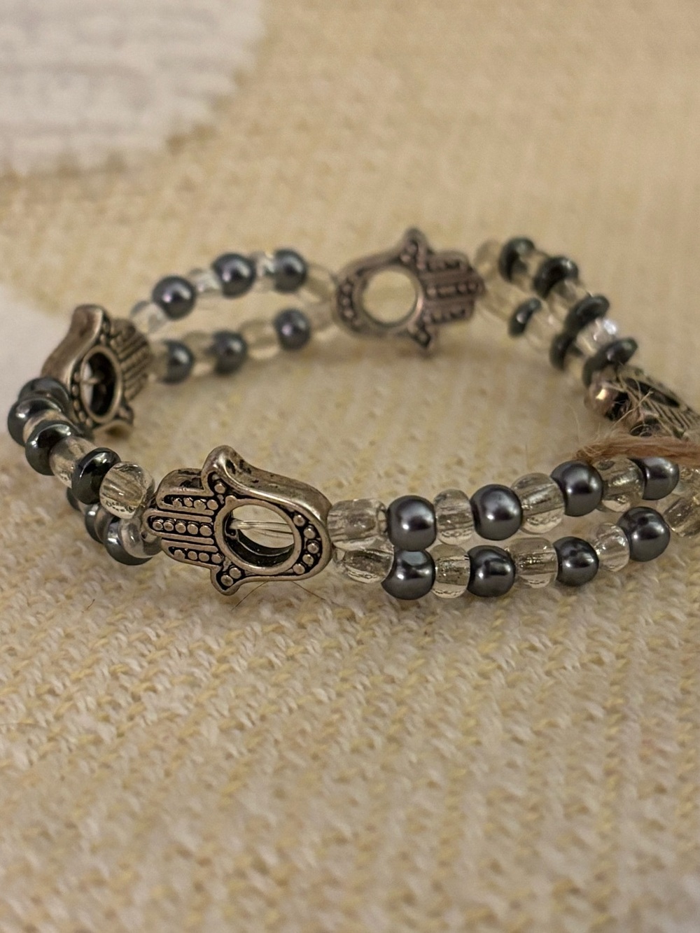 Silver Hamsa Beaded Bracelet